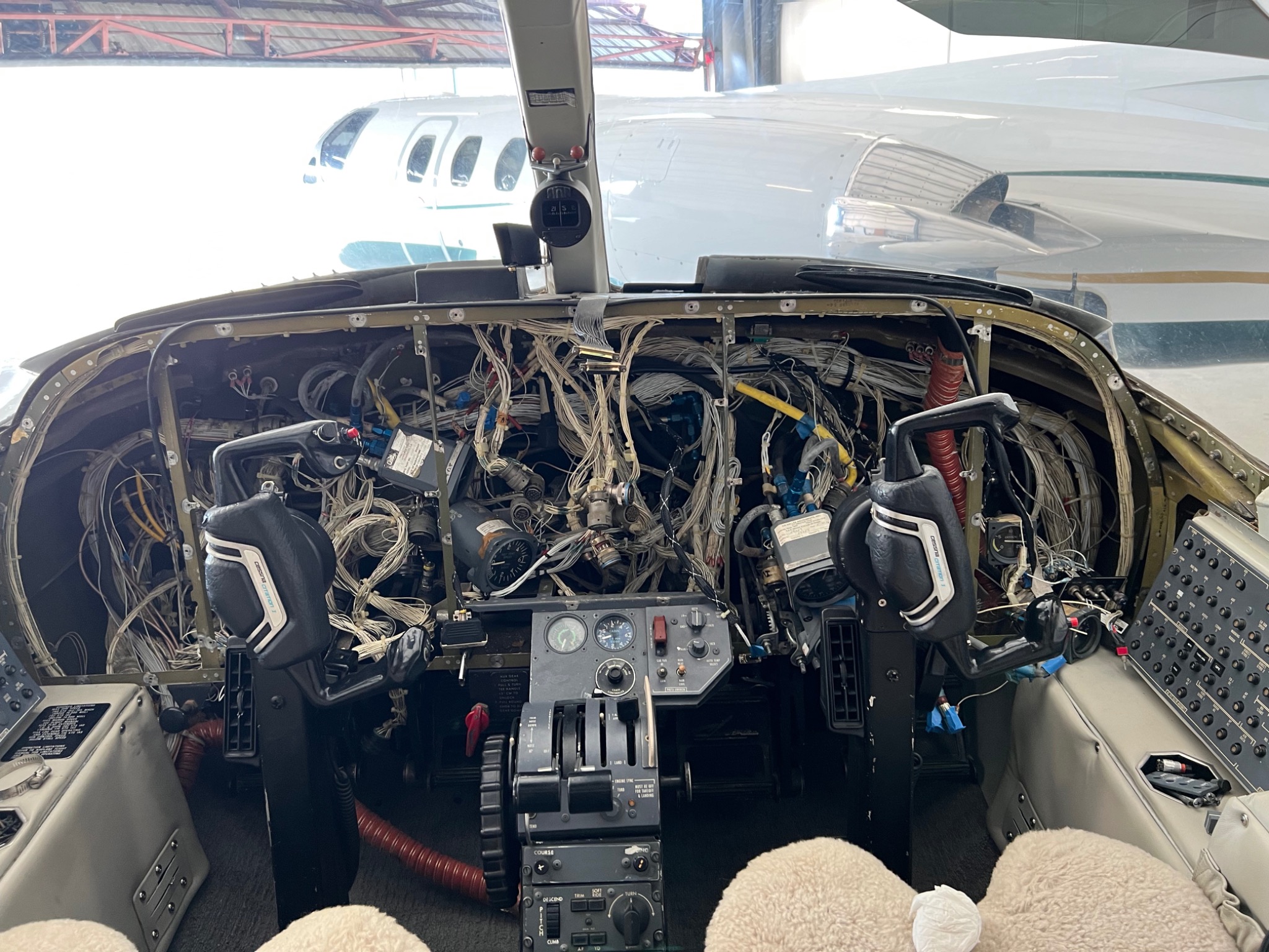 Business aircraft avionics panel removed for retrofit